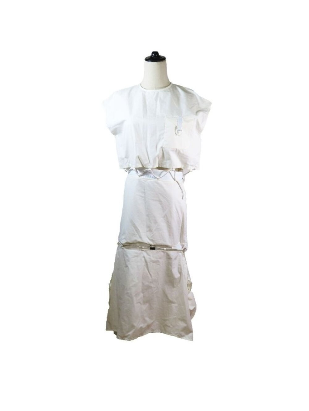 Hermes Drawstring Lace-up Flare Sleeveless Long Dress White 36